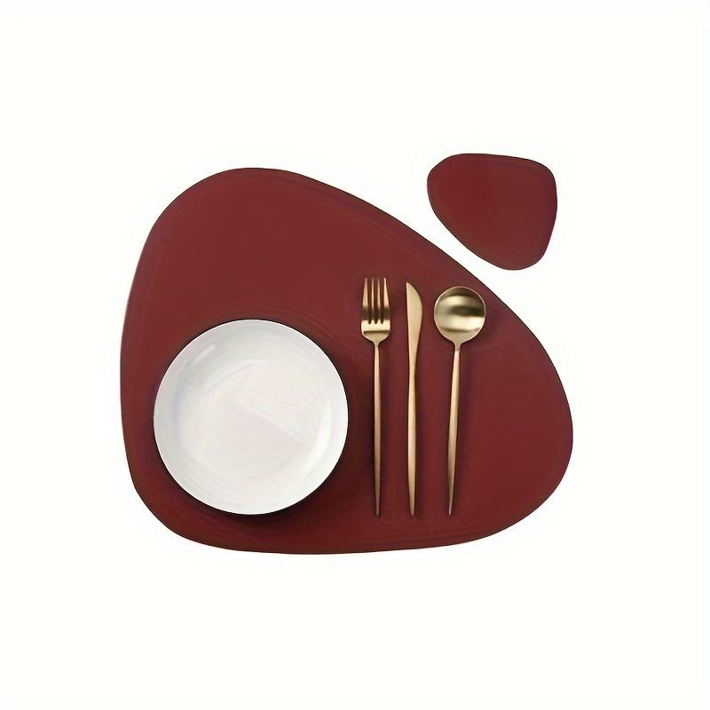 2pcs High Quality Triangular Leather Placemat and Coaster Set - Waterproof, Non Slip Easy To Clean Home and Restaurant Placemats