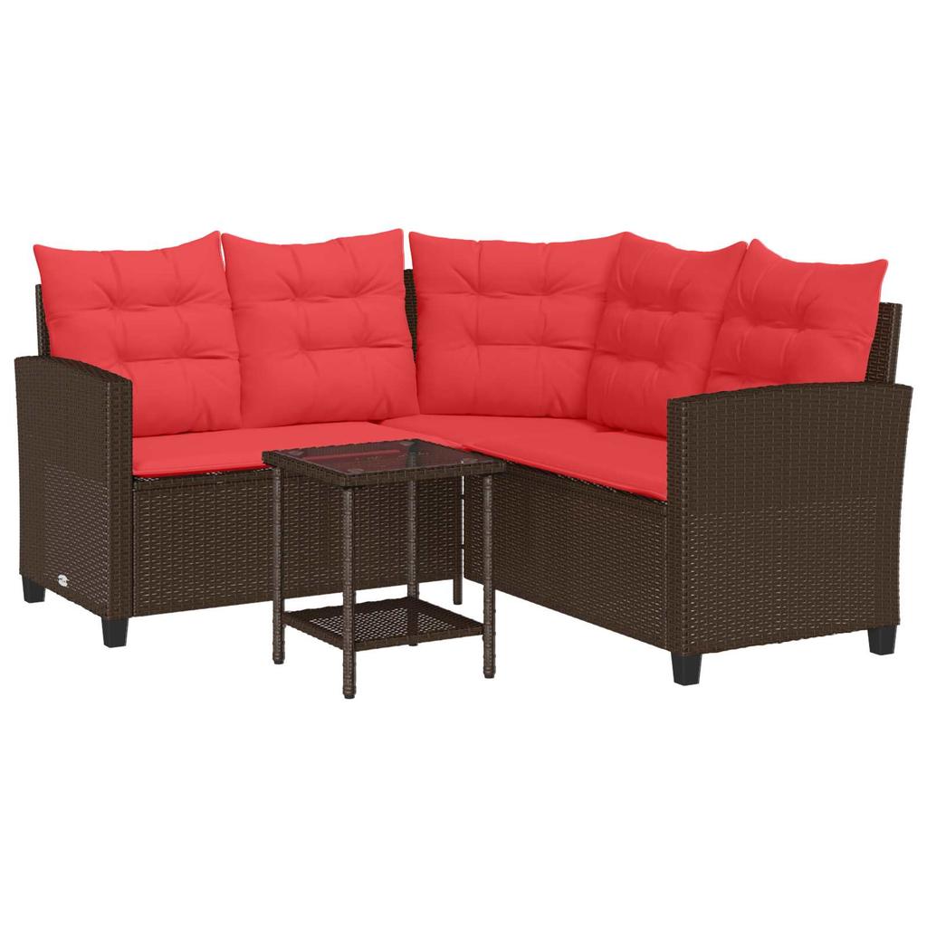 Outdoor Sofa Set with Cushions 2 pcs Brown and Red Poly Rattan