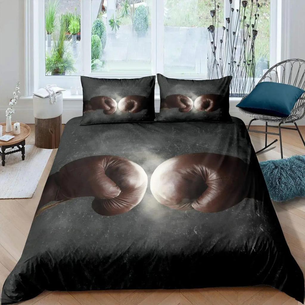 Boxing Duvet Cover Set Sports Games Theme Twin Bedding Set Microfiber Boxing Gloves Athlete Silhouette Queen King Quilt Cover