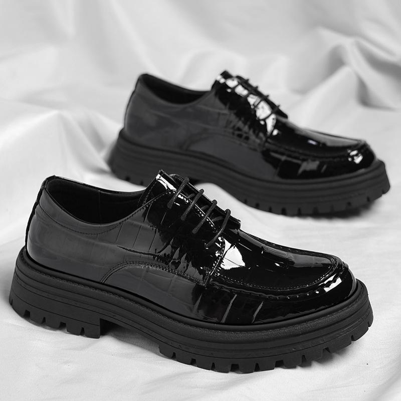 

Британская кожа Мужская деловая обувь для платья Повседневная Обувь Дерби на шнуровке Мужская Дизайнерская Обувь на платформе Увеличивающая рост 44 чёрный