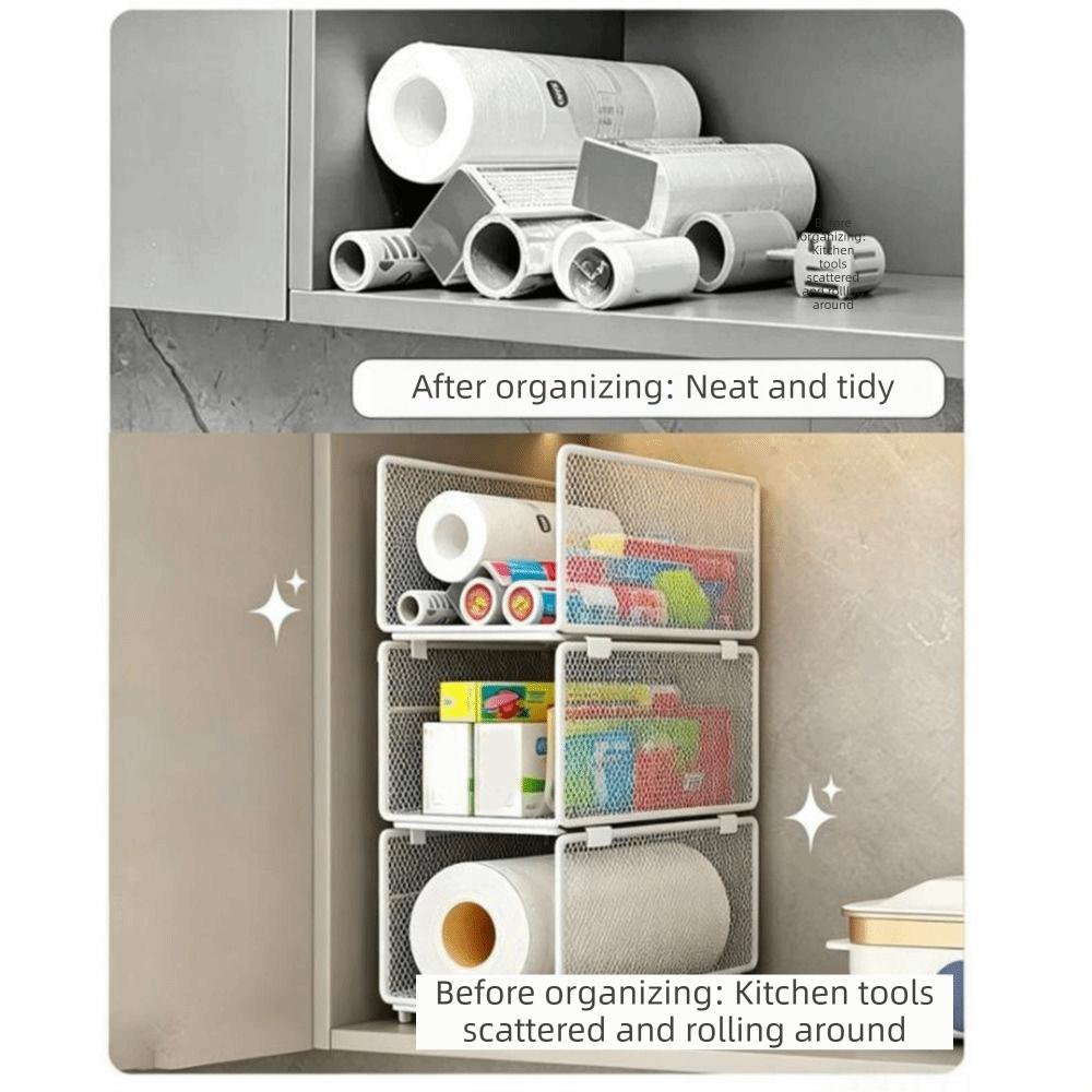 Multi-Layer Plastic Wrap Storage Rack Iron Vertical Storage Rack Cabinet Organizer for Kitchen