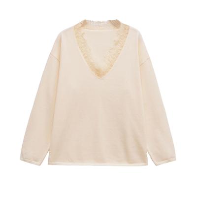 Women's French Chic Wool Blend Lace Knit Sweater for Autumn/Winter