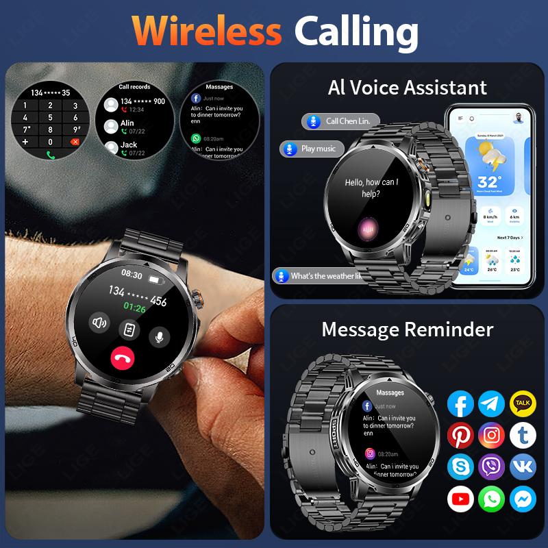 Outdoor Smart Watch Men 1000mAh Battery LED Flashlight SmartWatch Bluetooth Call Heart Rate Waterproof Sports Smartwatch
