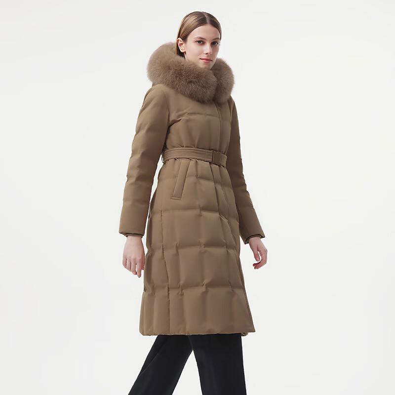 Tanbor Women's Long Goose Down Jacket with Detachable Fur Hood