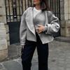 Ladies Casual Tweed Scalloped Buttonless Placket Thickened Jacket