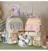 Cute Korean Style Color Block Backpack, Large Capacity for Junior & High School Girls, Laptop Compatible