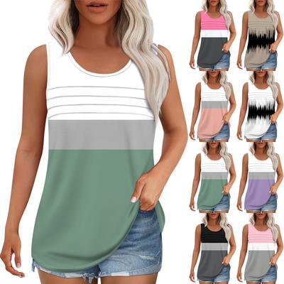 Tank Top For Women Summer Outfits Sleeveless Print Blouses Casual Loose Shirts Scooped Neck Pleated Front
