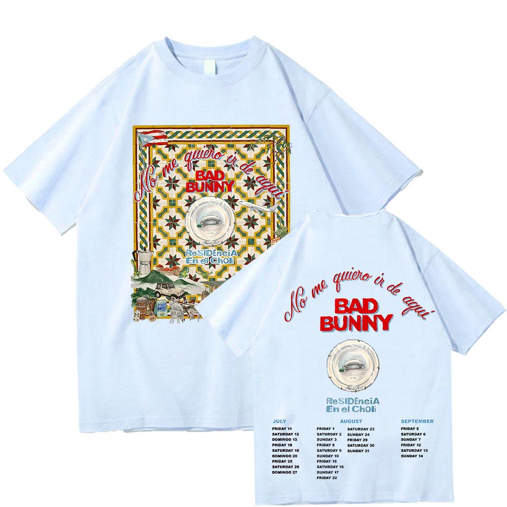 

Футболки Bad Bunny Tour 2025 Я не хочу звідси йти Резиденція Графічний друк Футболки Унісекс Бавовна Короткий рукав Модні футболки XS（old）