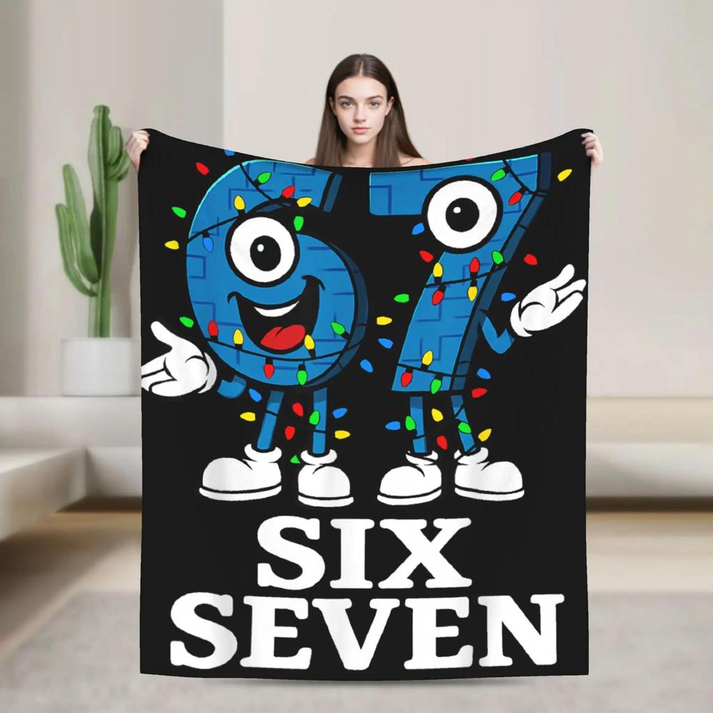 Brainrot Italian Meme Funny Six Seven  Plush Flannel Throw Blanket for Couch Chair Super Warm Bedspread