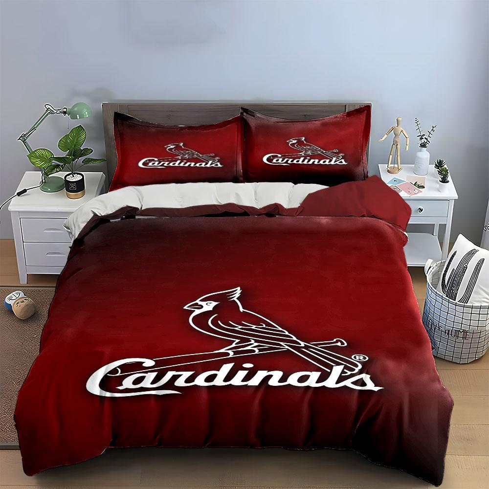 Cardinals Logo on Red Background Print Bedding Set Duvet Cover Pillowcases (1* Duvet Cover 2* Pillowcases Do Not Include Comforter)