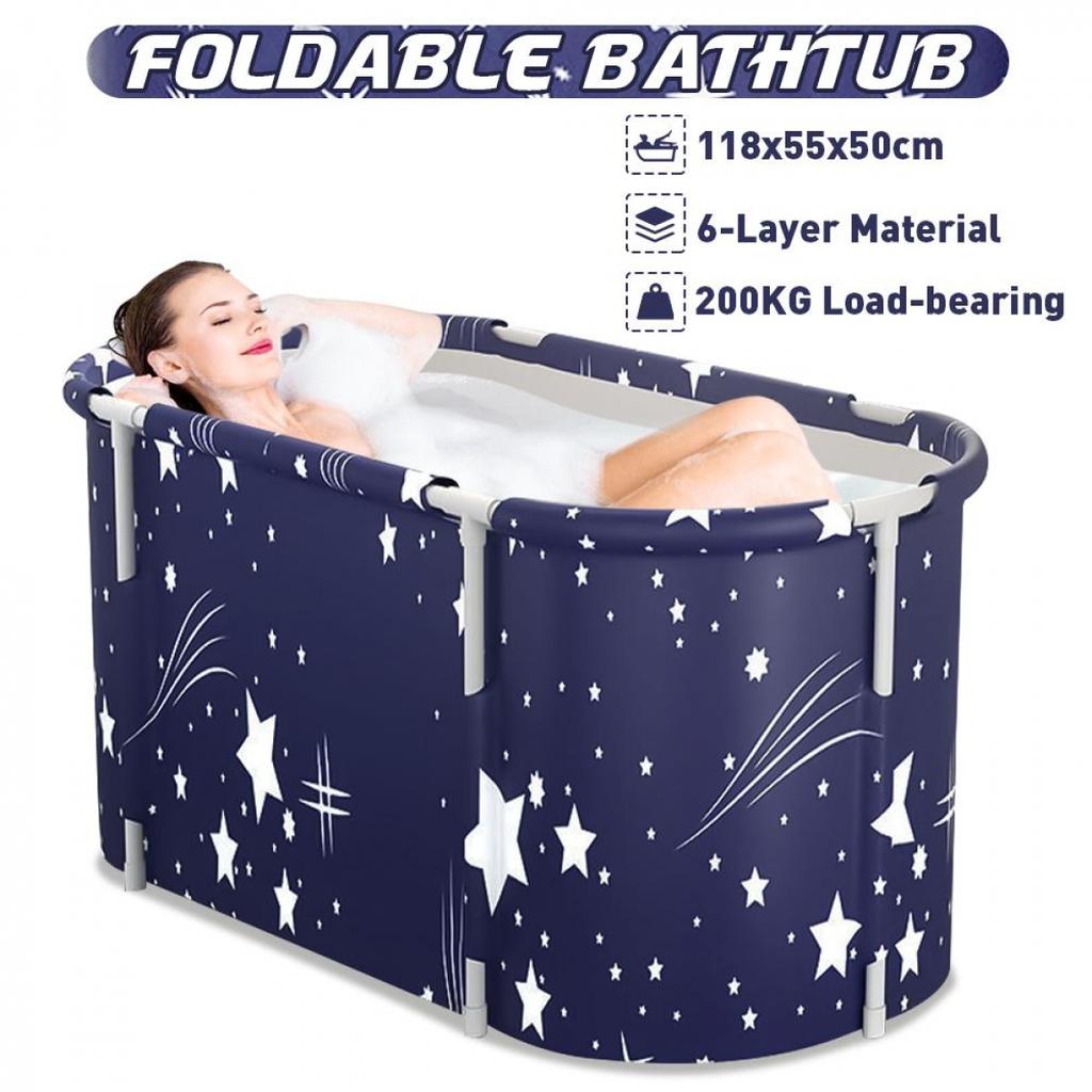 120CM Folding Bathtub Spa Bathtub Adult Children Swimming Pool Portable Plastic Bathtub Bath Bucket Insulation Bathing Bath Tub Double Drain 6 Layer