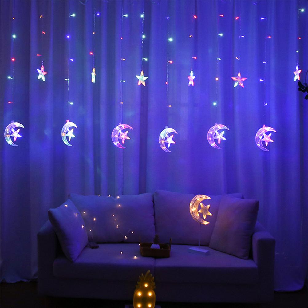 LED Window Curtain String Light Fairy Lights Moon Star String Light Battery USB Powered for Indoor Bedroom Outdoor Party