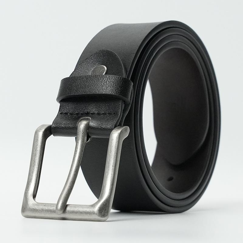 Men's Retro Genuine Leather Belt - Pin Buckle Cowhide Waist Belt for Business and Casual Wear, Suitable for Middle-Aged and Young Men.