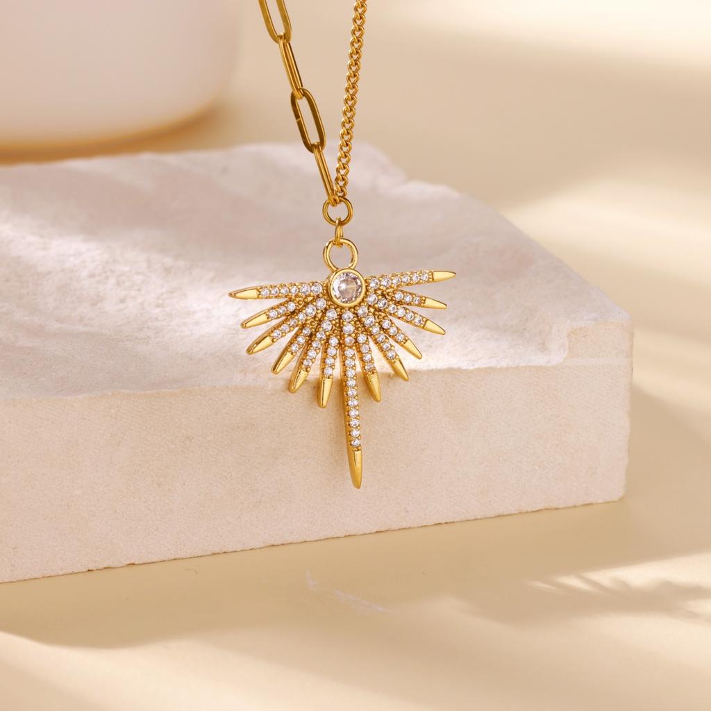 Stainless Steel Sun Pendant Necklace for Women Fashion Gold Color Zircon Charm Chain Necklaces Trendy Aesthetic Jewelry Gift