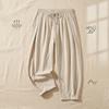 Men'S Cotton-Linen Harem Pants With Drawstring Casual Cropped Pants Lightweight And Loose Suitable For Beach And Yoga