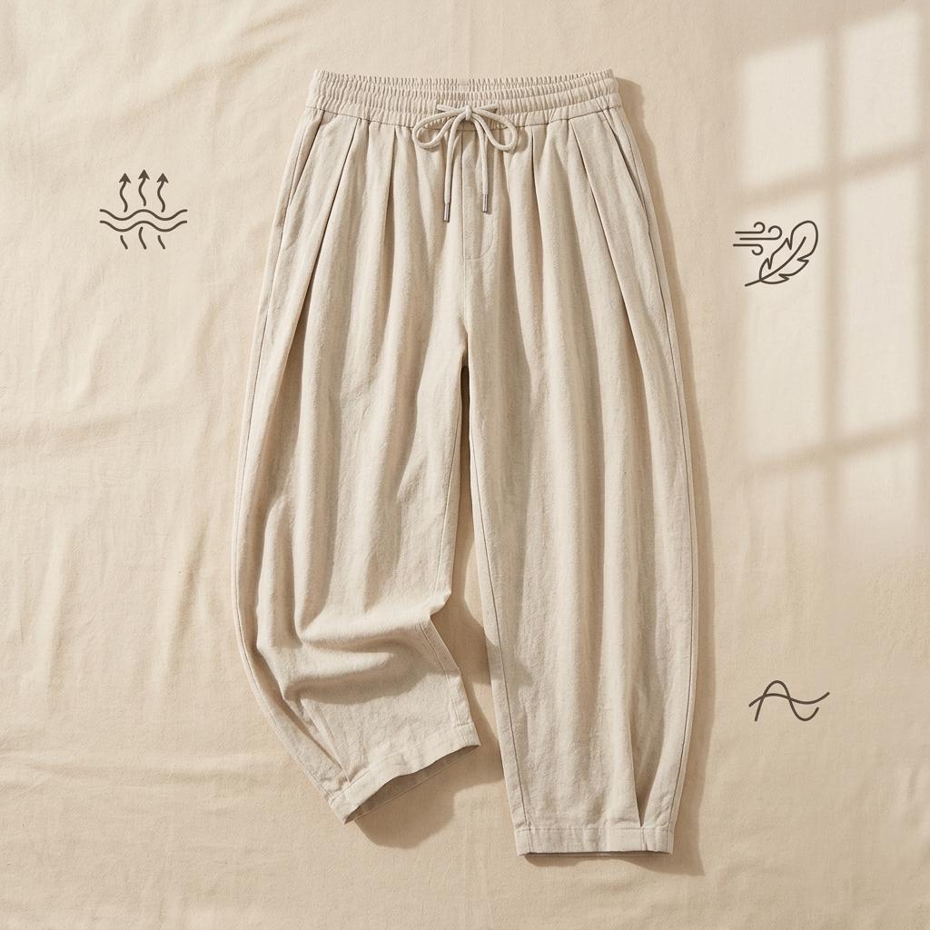 Men'S Cotton-Linen Harem Pants With Drawstring Casual Cropped Pants Lightweight And Loose Suitable For Beach And Yoga