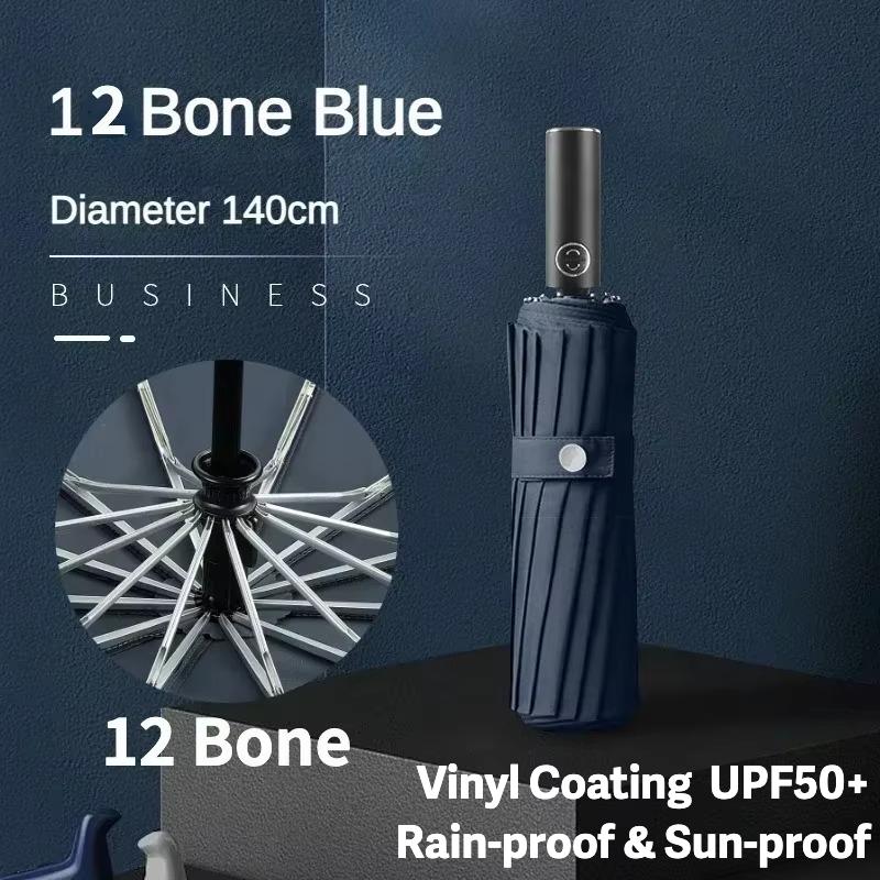 140CM Large Automatic Folding Umbrella for Men, UV UPF50+ Protection, Reinforce Windproof Strong, Sun and Rain Umbrellas Parasol