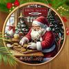 Wooden Christmas Sign with Kindly Santa Claus Pattern, Merry Christmas Round Sign for Front Door Kitchen Hanging Decor, Ideal Christmas Ornament