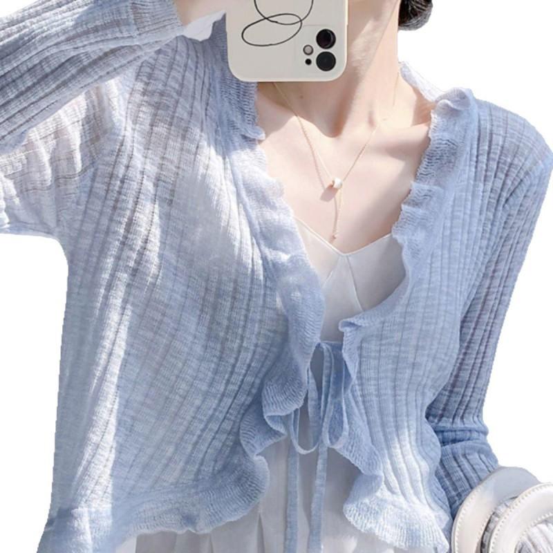Ruffled Lace Ice Silk Sweater Sun-proof Cardigan Thin Women's Small Shawl Coat Sweet Spicy Outer Blouse