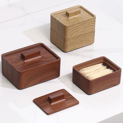 Walnut Pattern High-grade Toothpick Box Retro Cotton Swab Box Home Floss Storage Box Desktop Decoration Home Living Room
