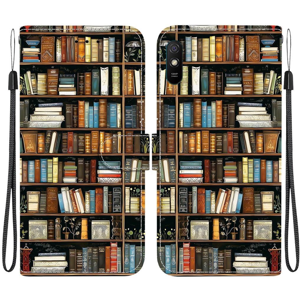 Handgefertigte PU-Leder-Klapphülle für Redmi 9A Rutschfeste stoßfeste Hülle mit Handschlaufe & Herz-/Rosen-/Katzen-Designs