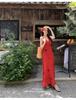 Whitewater Woman [real * Red Rose] V-neck Suspender Dress Summer Gentle Vacation Wind Red Slim Skirt