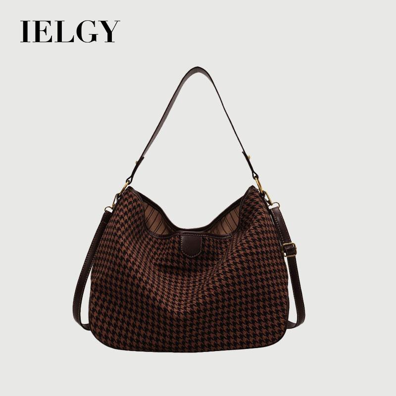 Ielgy Large Capacity Houndstooth Ladies Bucket Bag Commuter Shoulder Messenger Tote Bag