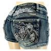 VIONA Damen Motorrad Flügel Nieten Stickerei Shorts Y2k Vintage Gothic Heißes Mädchen Sexy Gewaschene Jeansshorts