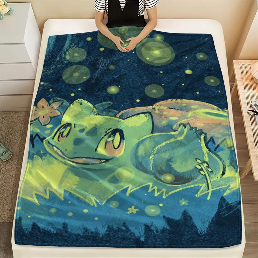 Bulbasaur Flannel Blanket Print Design Cozy Soft for Couch Bed Picnic Travel.-TING