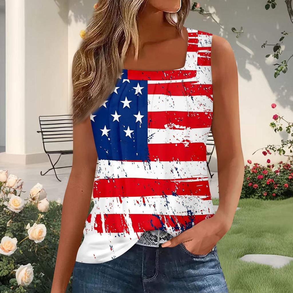 Dámský módní plisovaný top s potiskem a čtvercovým výstřihem