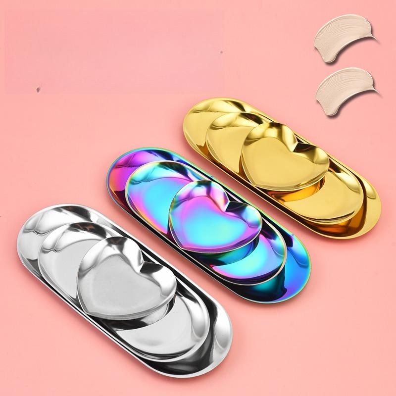 3 Adet Metal Saklama Tepsisi Rose Gold Geçişli Takı Rhinestone Tırnak Sanatı Uçları Tablası Kalp Şeklinde Gösterim Manikür Salon Aletleri Aksesuarları