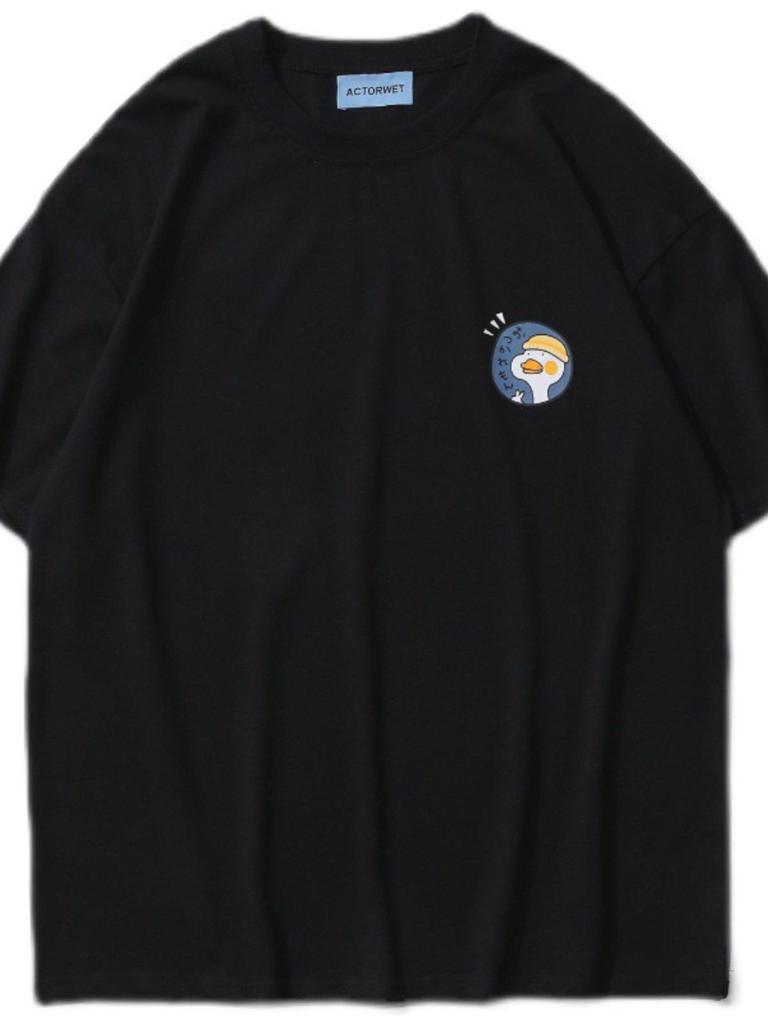 American Retro Unisex Cotton T-Shirt, Plus Size, Trendy Loose Fit, Versatile for Couples