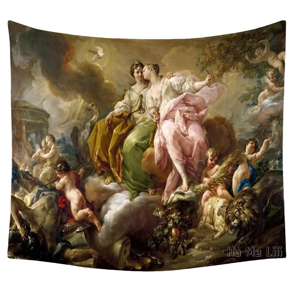 Griechische Kunst Italienische Mythologie Paradies Vier Flüsse Weibliches Anthropomorphes Poster Wandteppich Designer Zimmer Ornament