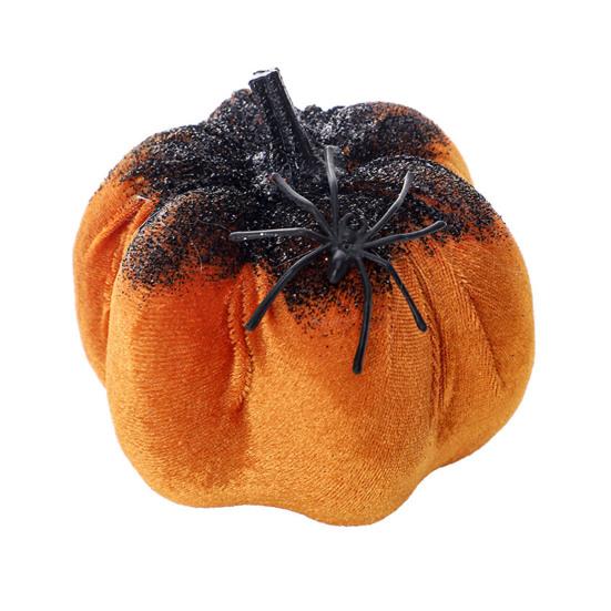 Halloween Pumpkin Ornament Flannel Pumpkin Table Centerpiece Gothic Pumpkin Decoration with Spider for Mantel Dining Table