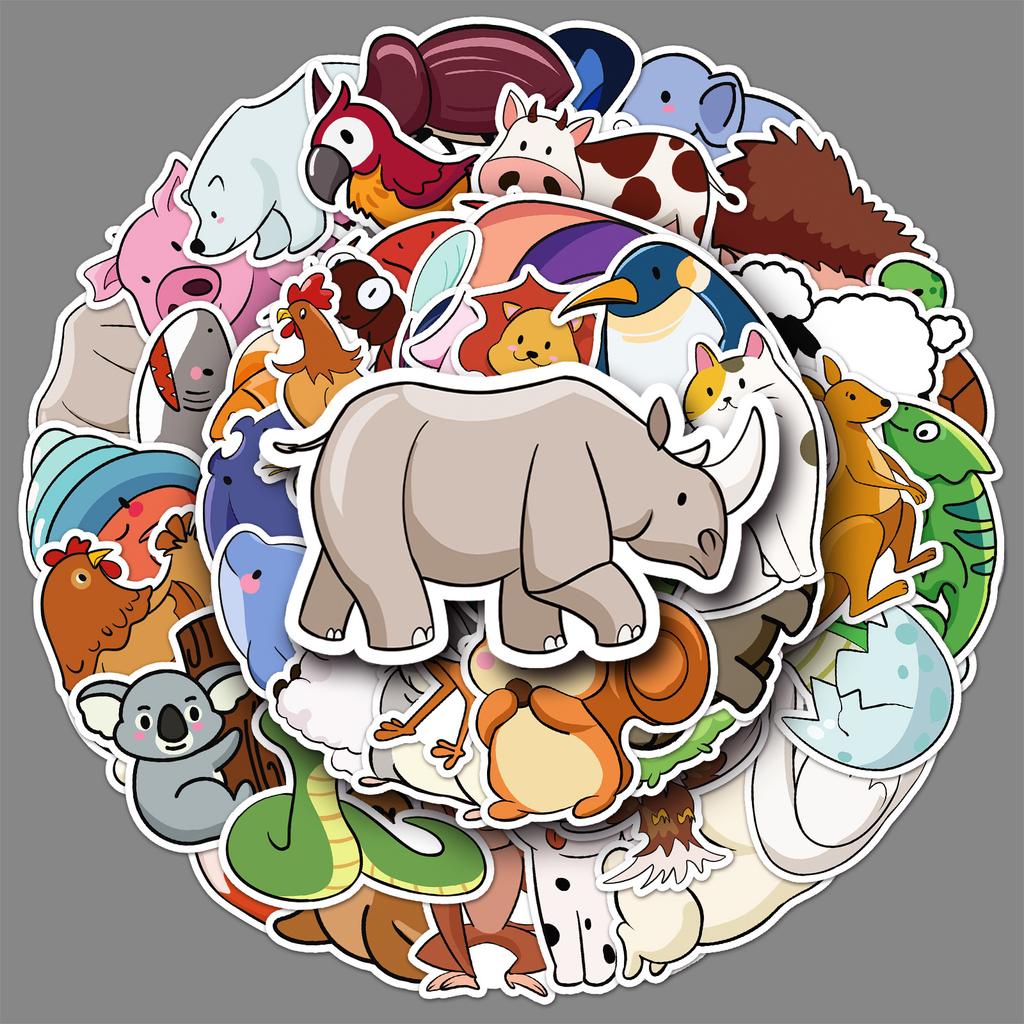 50 Cartoon Animal Graffiti Stickers Cute Hand-drawn Simple Drawing Decorative Water Cup Computer Mobile Phone Case Stickers