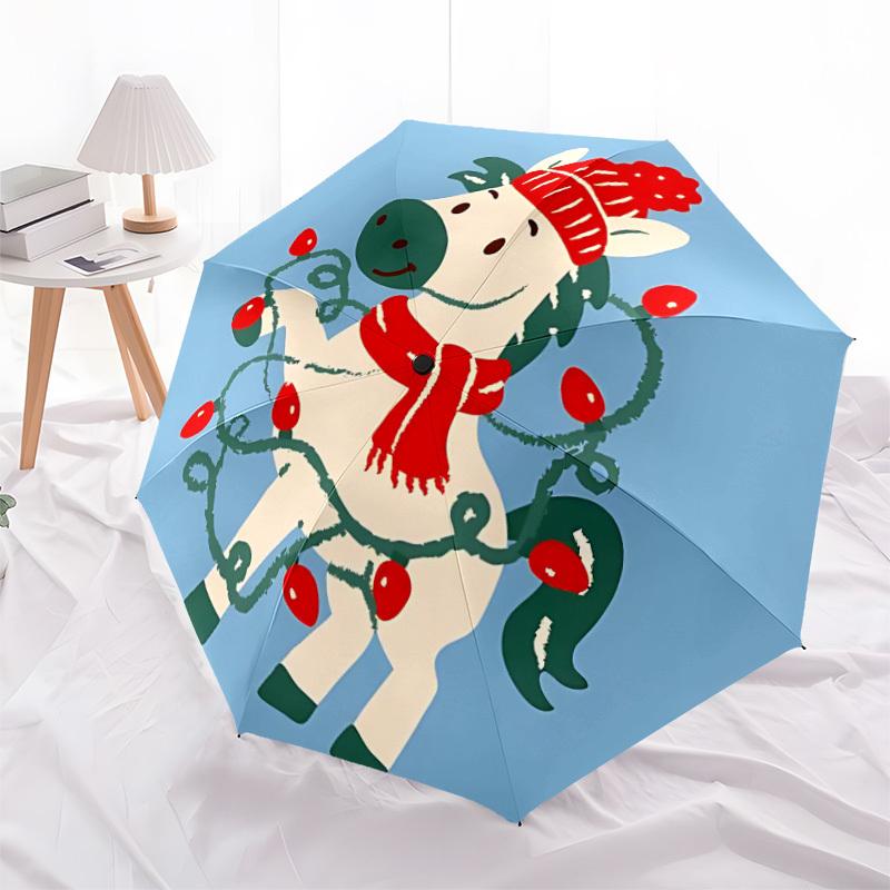 1 Stück Weihnachtslicht Festlicher Zebra Automatisches Öffnen/Schließen Regenschirm mit Ein-Knopf-Bedienung, Kompaktes Faltbares Dach, Stabiles 8-Speichen Winddichtes Design S08