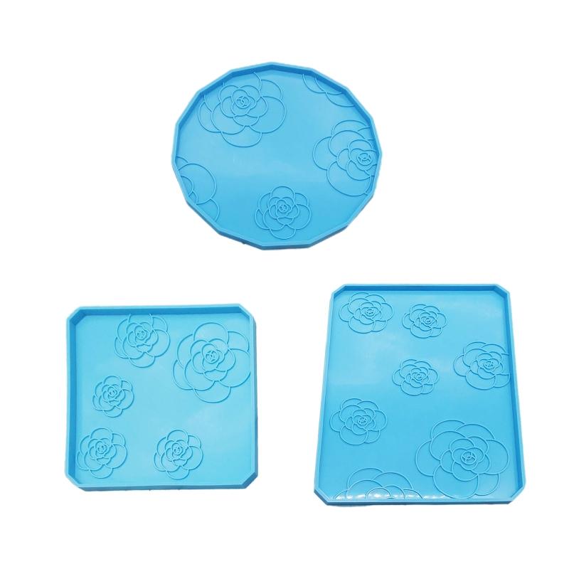 Quadratische Runde Tassenmatte Silikonform Kamelienmuster Untersetzerformen Tassenablage Gussformen für Harzmattenherstellung DIY-Basteln