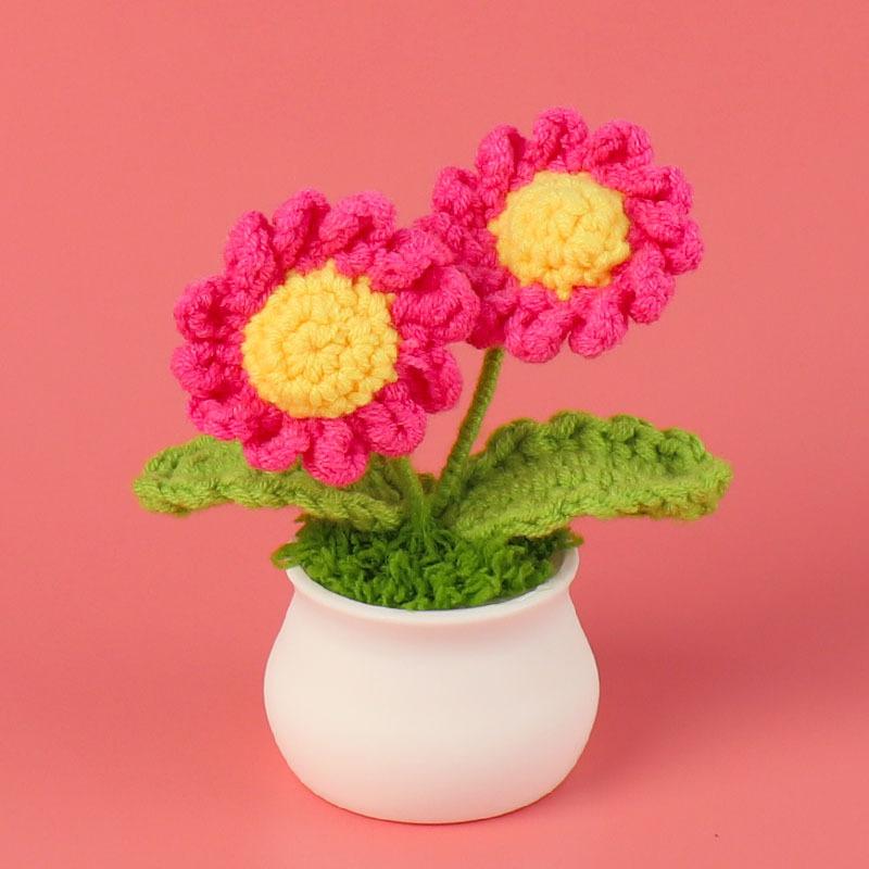 Hand-Knitted Wool Fake Flowers Set: Sunflower, Carnation, Tulip - Desktop Decor, Teacher/Student Gift, Everlasting Bouquet