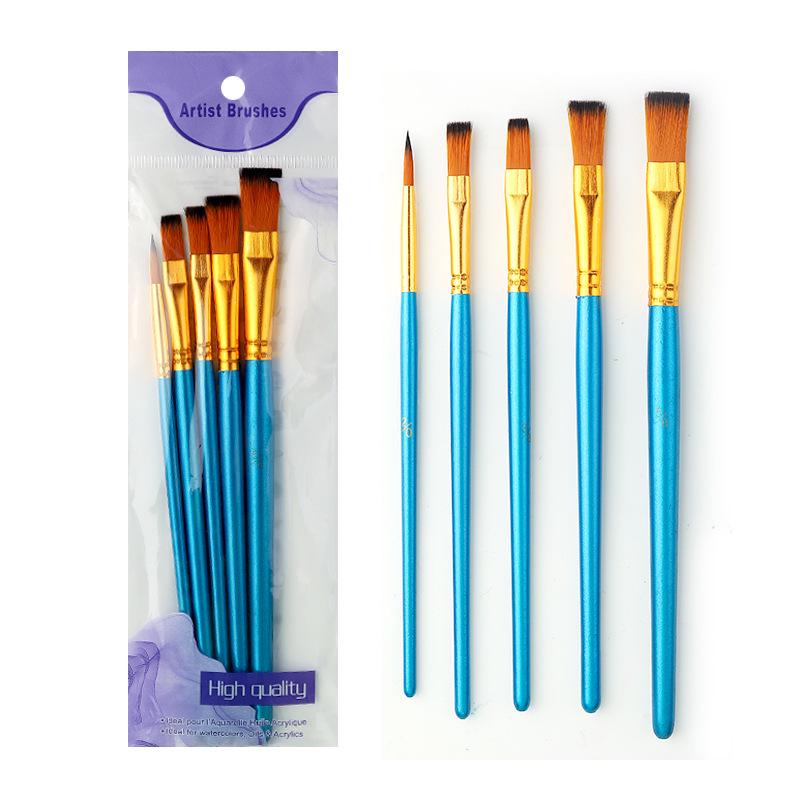 10-Piece Children's Paint Brush Set: Blue Handle Nylon Brushes for Acrylic, Watercolor, and Oil Painting