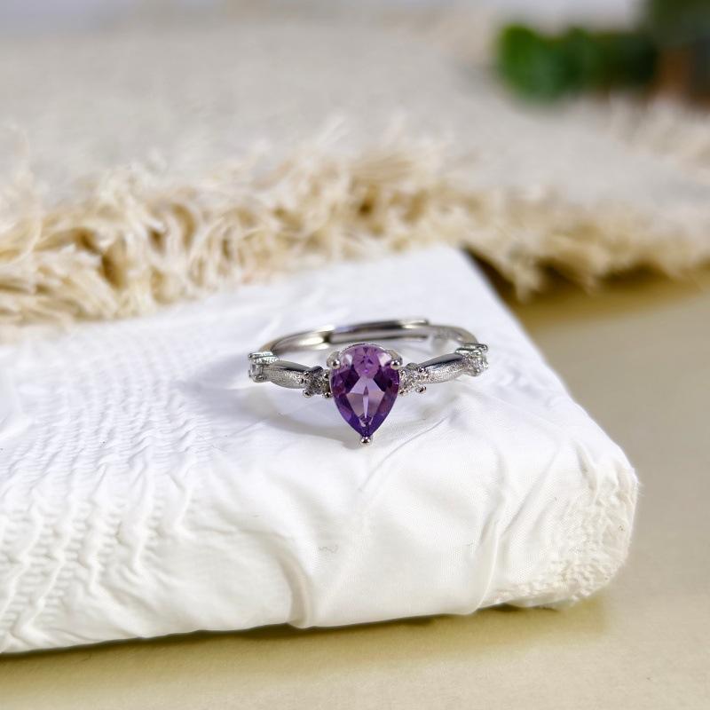 

S925 Sterling Silver Ring Natural Peridot Garnet Crystal Inlaid Brushed Craft Fashion Finger Ring For Women opening adjustable