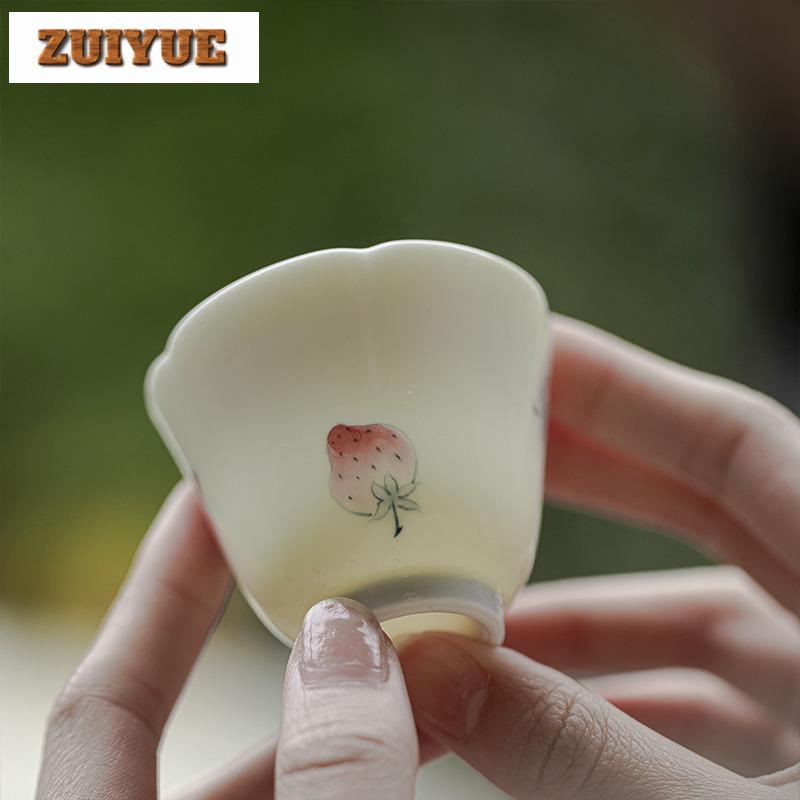 2pc/lot 40ml Hand-painted Flower Mouth Strawberry Teacup Zen Tea Bowl Water Jug Tea-tasting Fragrance Cup Chazhan Master Cups