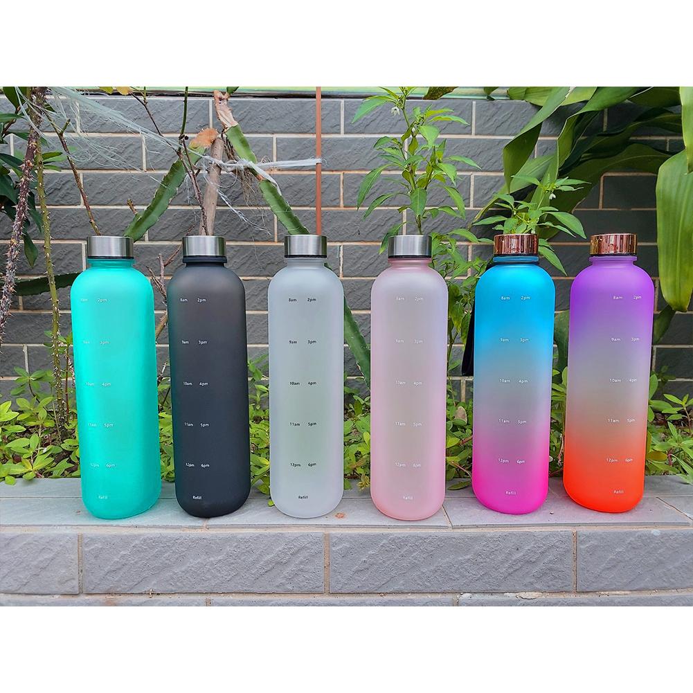 1000 ml Weltraumbecher mit Zeitmarkierung, tragbare Outdoor-Sportflasche, mattierte Farbverlauf-Tasse