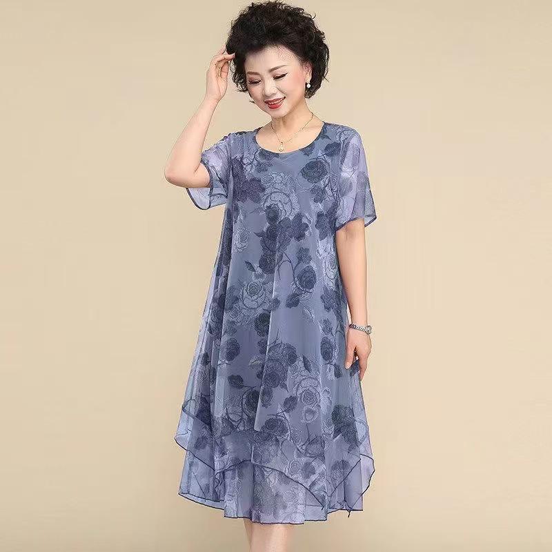 

Сетчатое цветочное платье больших размеров с коротким рукавом - Свободный, стройнящий и модный женский наряд 4XL (145-160 jin)