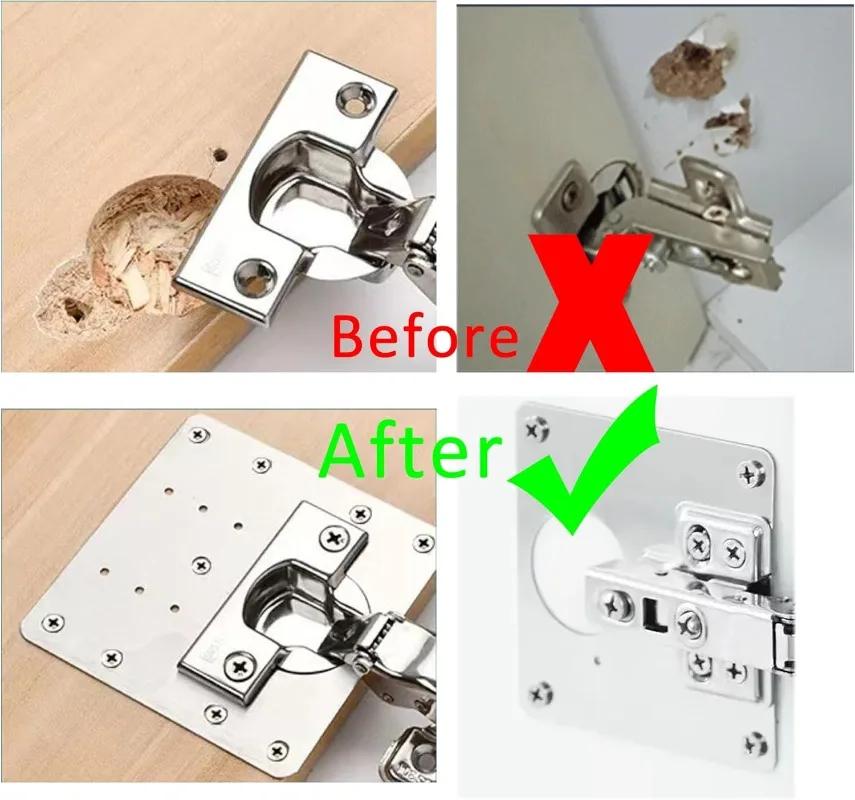 20/2Sets Cabinet Hinge Repair Plate Kits Stainless Steel Kitchen Cupboard Door Hinge Mounting Plate with Holes Fixing Brackets