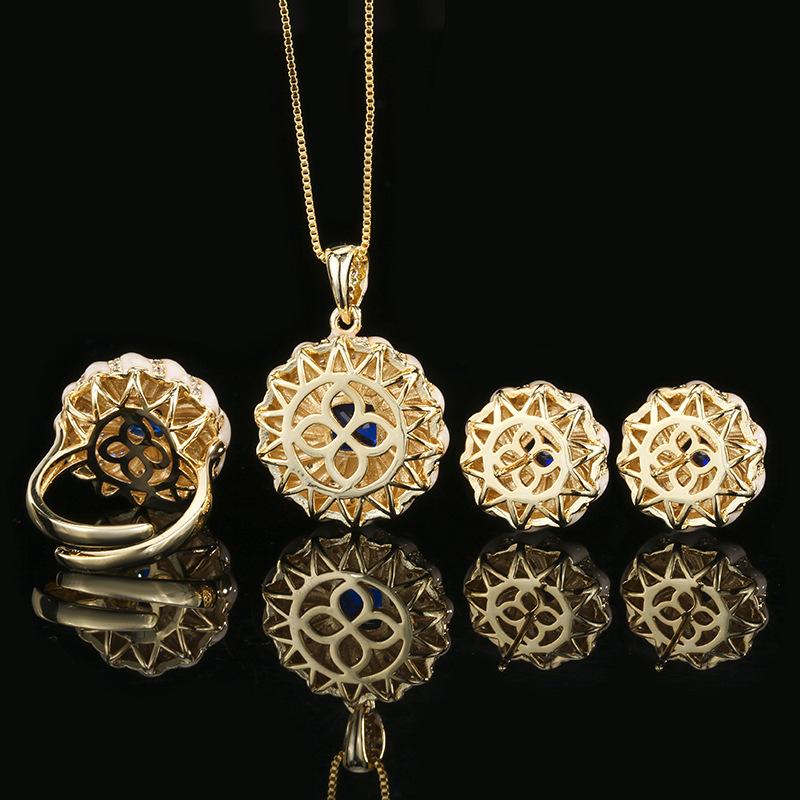 Huameimei Set Earrings Rings Necklaces Antique Jewelry Light Luxury Temperament Blue Pointed Crystals High-end Feeling French Retro Style