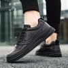MCTIN Couples Vulcanized Shoes Women's Leather Platform Sneakers Black Casual Shoes for Man