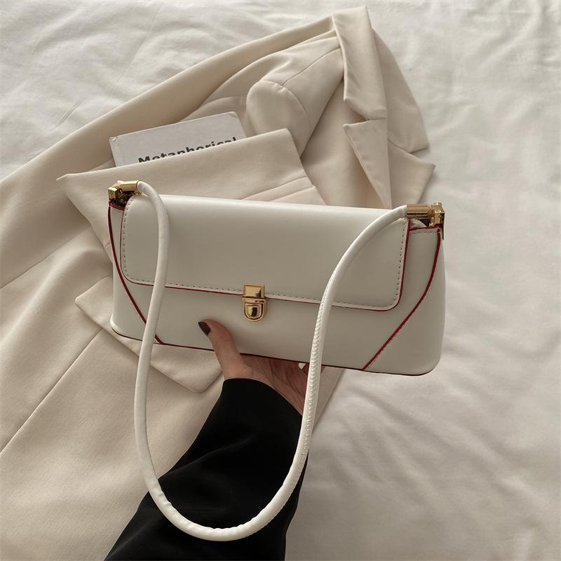 Minimalist Faux Leather Baguette Purse for Women Small Shoulder Crossbody Fashionable Daily Handbag CLE