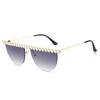 New European and American frameless semi-round sunglasses with diamonds trendy metal sunglasses women's personalized fashion sunglasses
