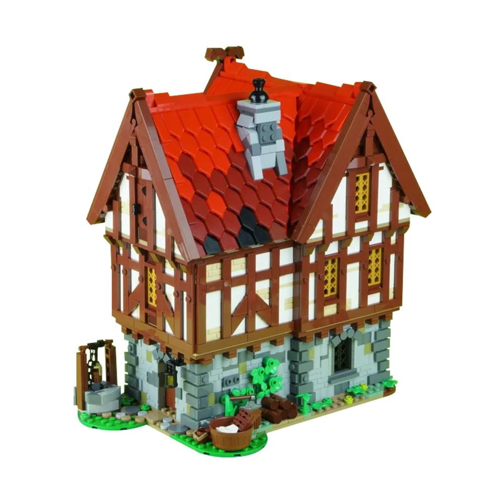 MOC Medieval Tavern Building Blocks Model Medieval Tavern Modular Architecture Street View Bricks Assembly Toys Kids DIY Gifts