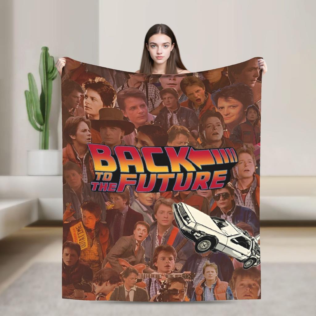Delorean Back To the Future 80s Style Knitted Blanket Car Time Machine Flannel Throw Blankets Couch Printed Thin Multifunction